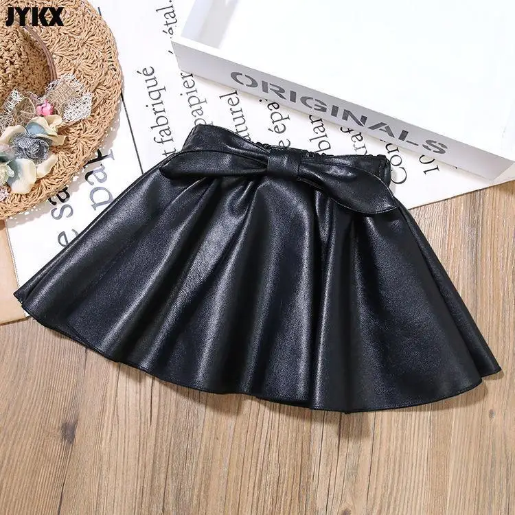 Girls' Skirts Leather Skirts Autumn And Winter Children's Outer Short Skirts Pleated Skirts Winter 2023 New Pu Skirts