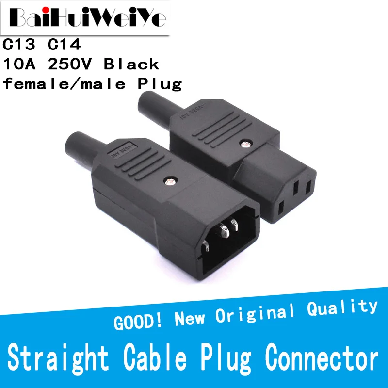 1 Set IEC Straight Cable Plug Connector C13 C14 10A 250V Black Female Male Plug Rewirable Power Connector 3 Pin AC Socket