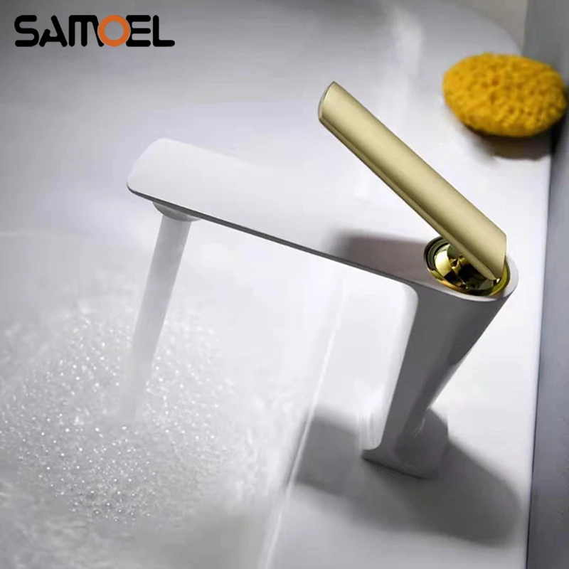 

Northern European Style Modern Brass Golden Bathroom Faucet Mixer Deck Mount Rose Gold Lavatory Basin Water Tap G1124