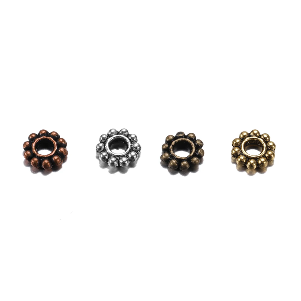 100pcs/lot Metal Tibetan Gold Color Tone Daisy Flower Spacer Beads Wheel  Loose Bead for Jewelry Making Needlework Accessories