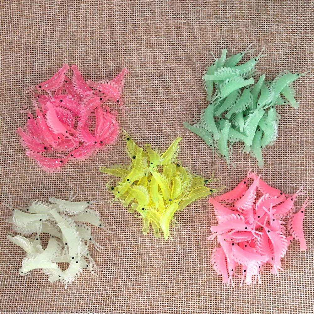 20Pcs/Lot mini Silicone Luminous Soft  Shrimp Baits 35mm/0.3g  Artificial Glow Shrimp Bait No hook Sea Fishing Winter Fishing