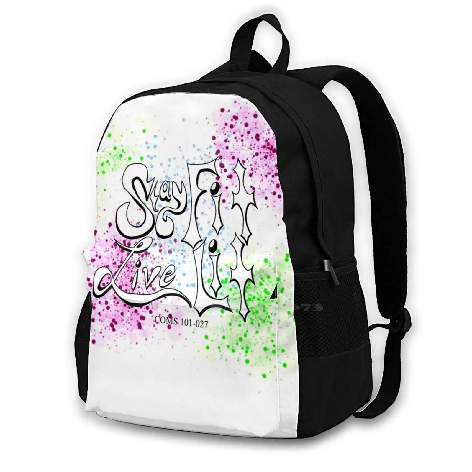 Stay Fit Live Lit Backpack para Estudante, Escola, Laptop, Travel Bag, Motivacional, Classe de Comunicação, Palavras Coloridas