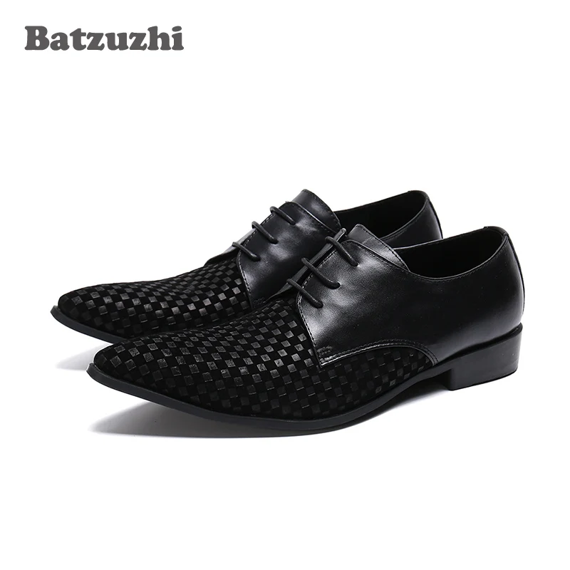 

Batzuzhi Italian Leather Mens Dress Shoes Pointed Toe Black Business Leather Shoes Lace-up Formal Dress Shoes, Big US6-US12