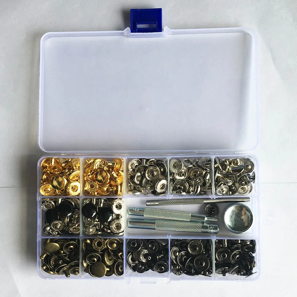 120set Metal Button Snaps Press Studs 10mm 12mm 15mm And 4 Installation Tools, Leather Snap Fasteners Kit, , Snaps for Clothes