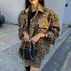 2022 Spring Vintage Leopard Jacket  Casual Leopard Female Coat Winter Tops For Woman Clothes Elegant Wool Outwear QT17