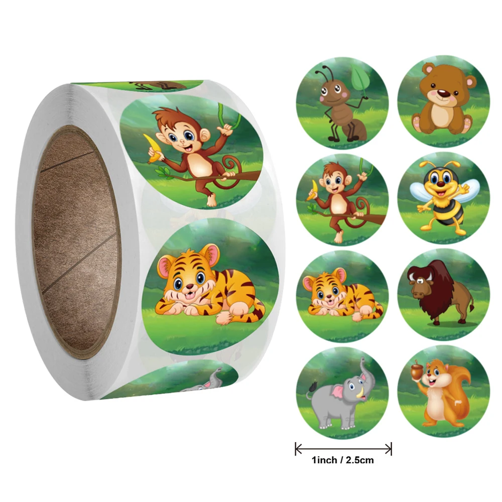 50-500pcs zoo Animals cartoon Stickers for kids classic toys sticker school teacher reward sticker 8 designs pattern tiger