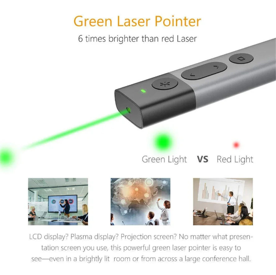 100M Green Laser Presentation Remote - 2.4GHz Wireless PowerPoint Slides RF Remote  PPT Pen