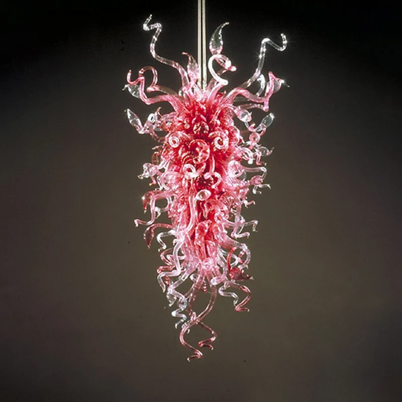 Modern Pink Glass Chandelier Lamp Living Room Hanging LED Blow Home Art Lighting 48 Inches