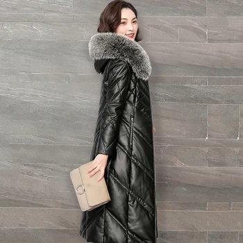 -30 graus couro legítimo casaco feminino de inverno casaco de pele de carneiro real gola de raposa casaco feminino inverno 2020