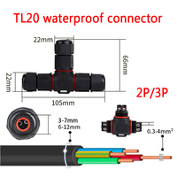 IP68 Waterproof Connector T-Type TL20 2/3 Pin Electrical Terminal Adapter Wire Connector Screw Pin LEDLight Outdoor Connection