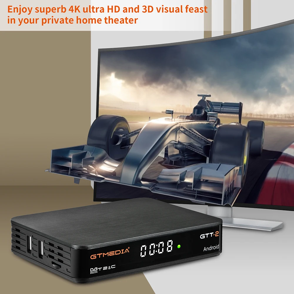 Gtmedia-receptor satélite GTT2, decodificador con Android 6,0, DVB-T2/cable/ISDBT, Amlogic S905D, 2 + 8GB, H.265, WIFI integrado, 2,4G