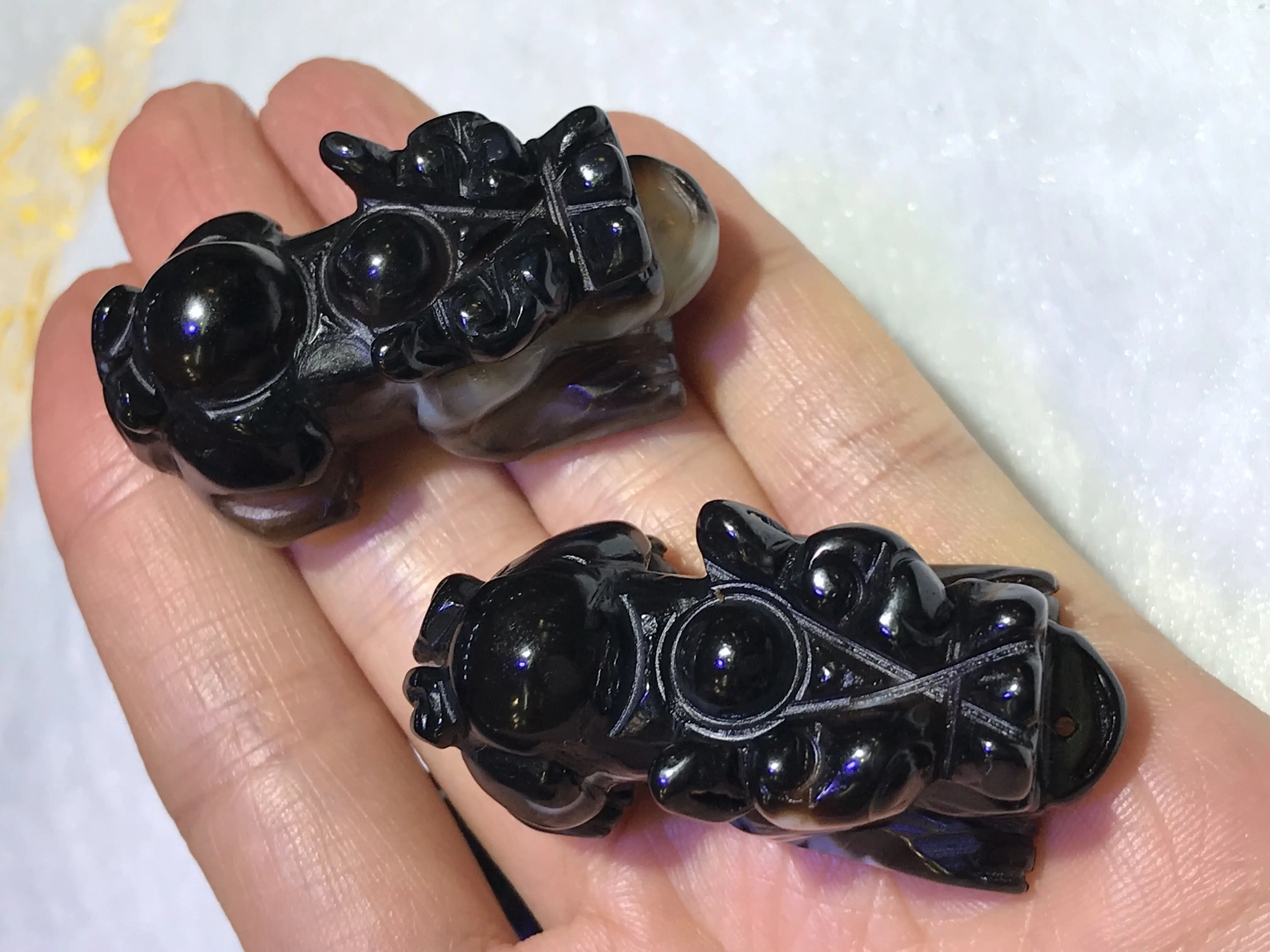 set of 4 Collectible Powerful Tibetan Old Onyx Wealth God Pi Xiu Pi Yao Big Pendant Amulet LKbrother For Making Jewelry DIY