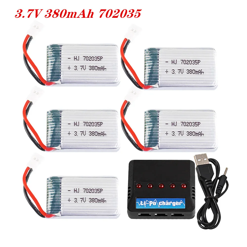 3.7V 380Mah 702035 Lipo แบตเตอรี่แบบชาร์จได้พร้อม Charger สำหรับ Hubsan X4 H107 H107L H107D JD385 JD388อะไหล่เครื่องบิน RC