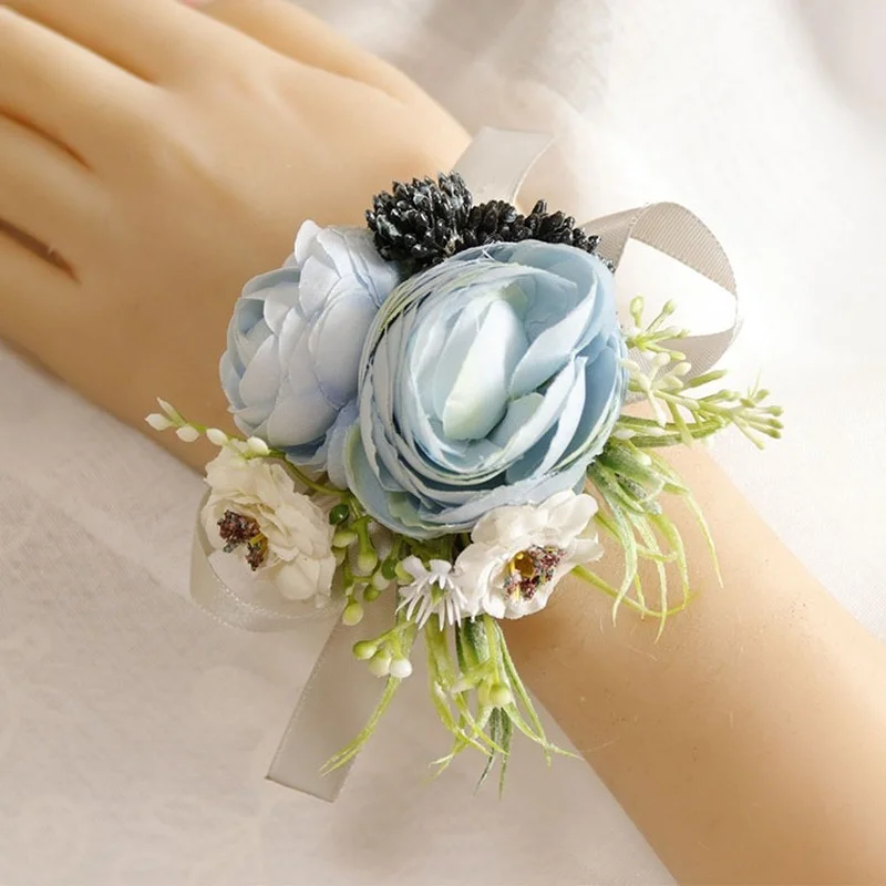 Neue Hochzeit Blume Im Knopfloch Blau Blume Korsagen Seide Rosen Ehe Corsage Bräutigam Gäste Brosche Hochzeit Zubehör