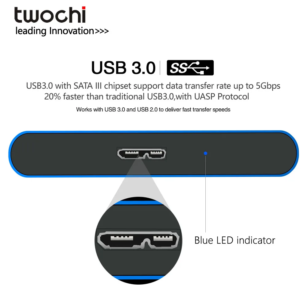 TWOCHI''2TB 1 تيرا بايت سوبر قرص صلب خارجي USB3.0 HDD التخزين للكمبيوتر ، ماك ، قرص ، Xbox ، PS4 ، TV: إضافة شعار لتصميم مجاني