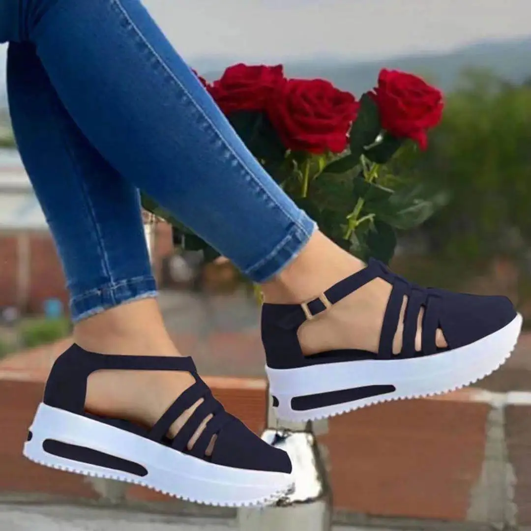 Fashion Women Sandals Casual Thick Bottom Comfortable Female Mid Heels Sandals Round Toe Solid Outdoor Lady Casual Sandals