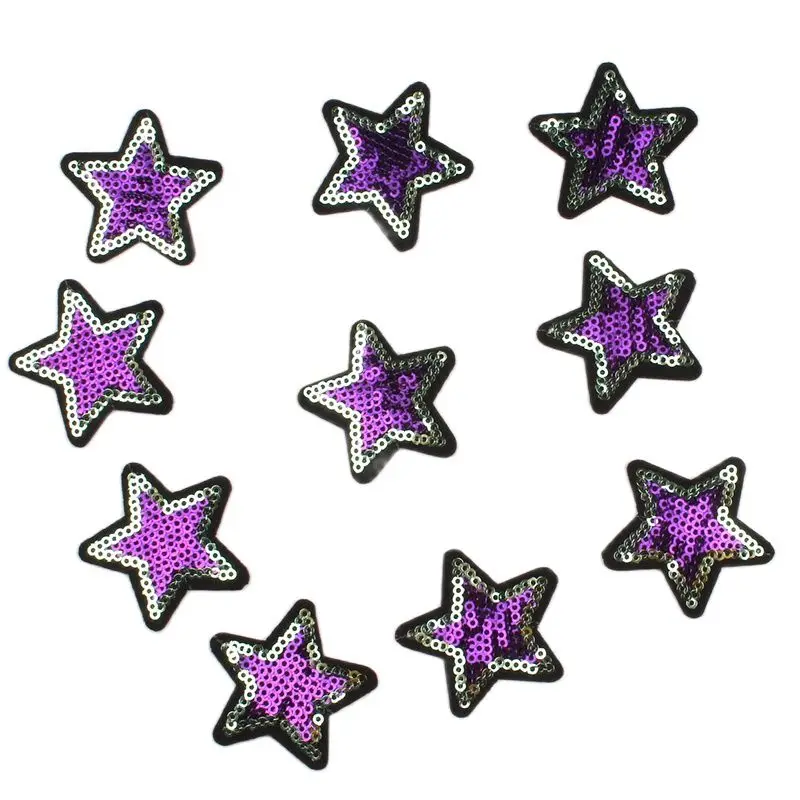 10pcs/lot Embroidered Glitter Star Patch DIY Iron On Sequined Stickers Fashional Badge Garments Appliques Handmade