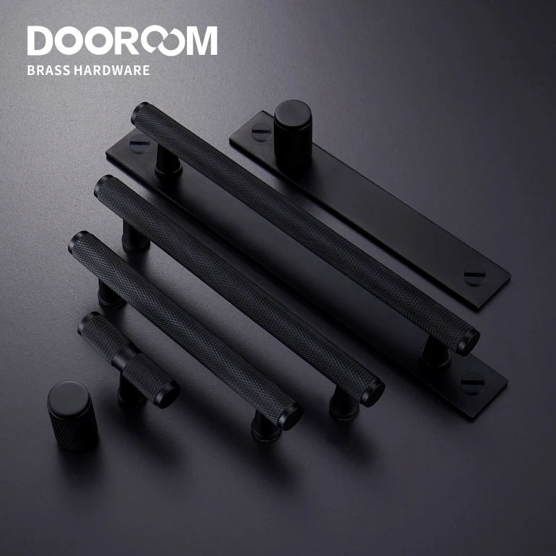 Dooroom-tiradores de muebles de latón, moleteado, dorado, negro, moderno, armario, vestidor, cajón, tiradores, barra moleteada