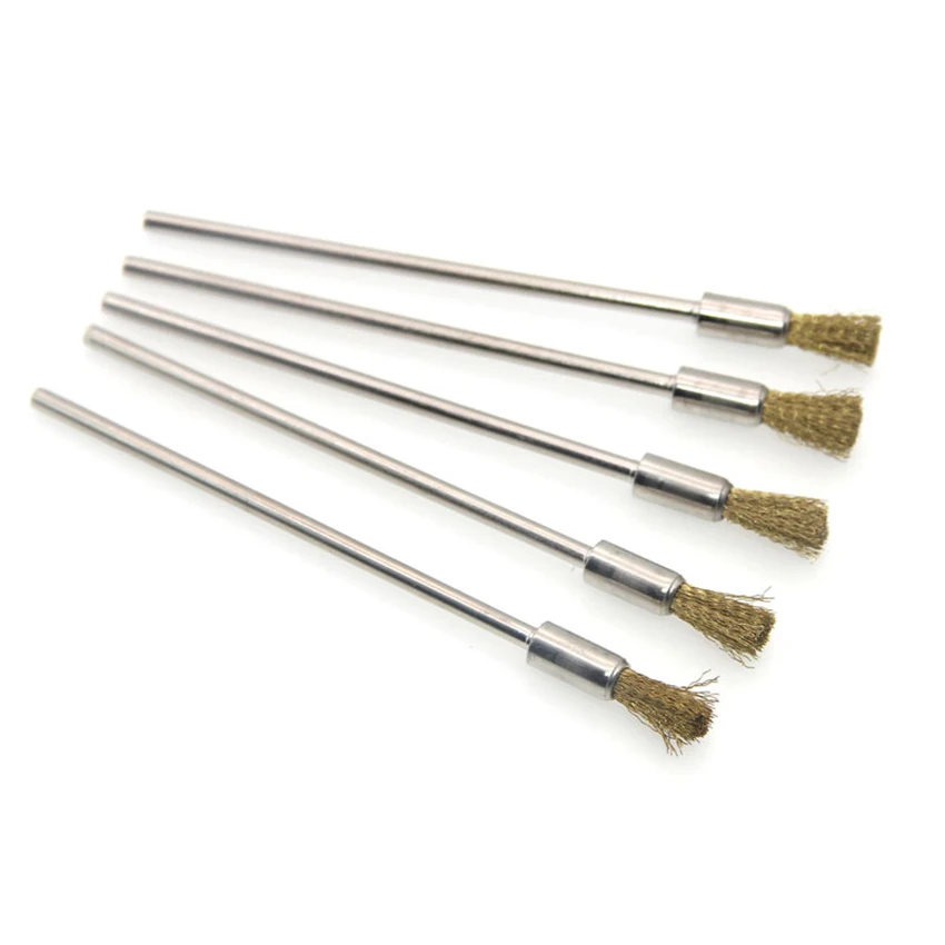 Pen Wire Brush 100mm with 3.0 Round Long Shank, Steel Cleaning End Brushes Rotary Tool Pen Wire Brush for Rust Paint Removal