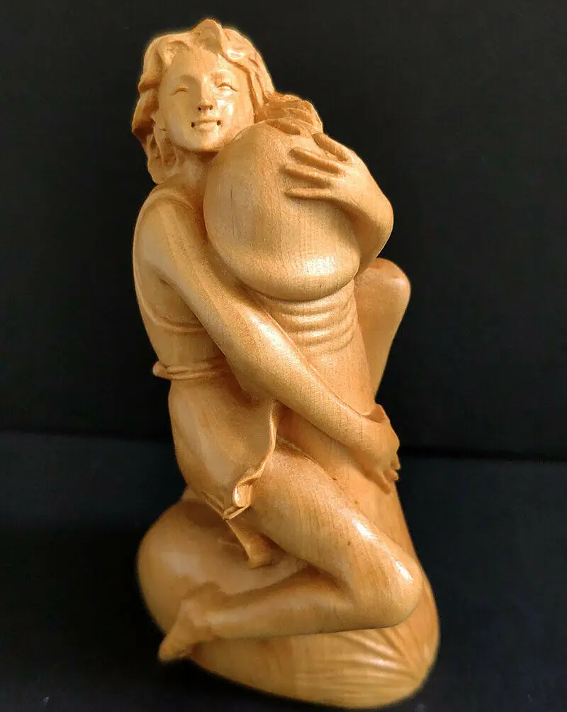 XS340 - 8X4X3 CM Boxwood  Body Art Beauty Statue Beautiful Figure Lady and Ding Ding EROT Sculpture  Desktop Home Décor