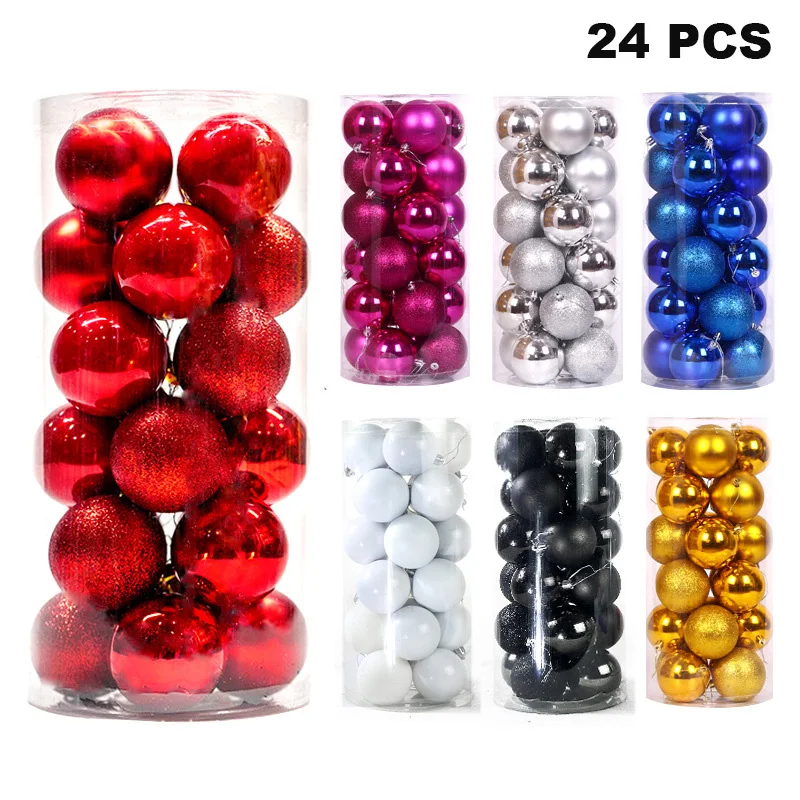 

24Pc 3/4/5/6CM Electroplating Plastic Christmas Ball Set Christmas Tree Decorations Christmas Ornaments Balls Xmas New Year Gift