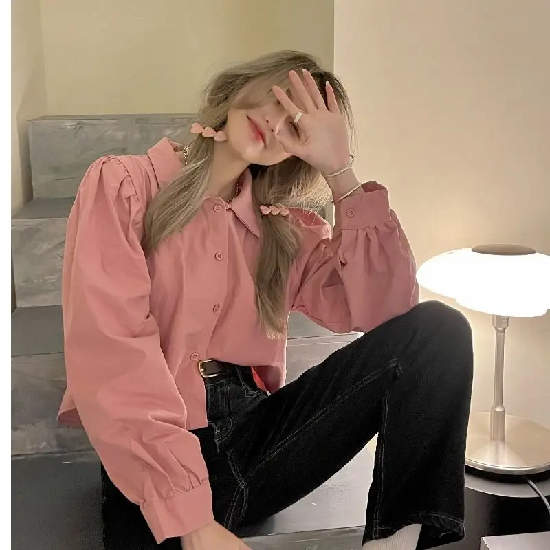 Shirts Women Solid Simple Girls Lovely All-match Cropped Design Tops Popular Tender Basic Vintage Holiday Clothing Ulzzang New