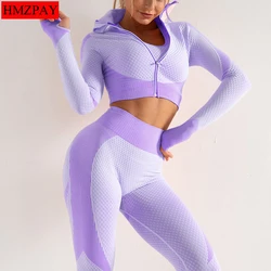 Women Fitness Sport Yoga Suit Seamless Women Yoga Sets Long Sleeve Clothing Female Sport Gym Suits Wear Running Clothes