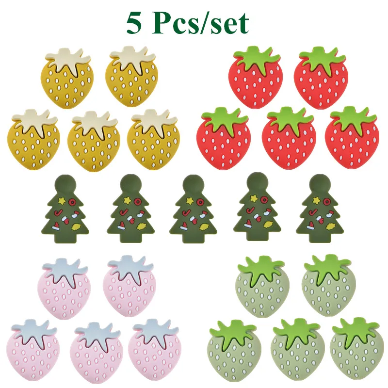 5 Pcs perline in Silicone per uso alimentare forma di fragola perline per massaggiagengive per neonati gomma per alleviare il dolore giocattoli sensoriali per allattamento per bambini