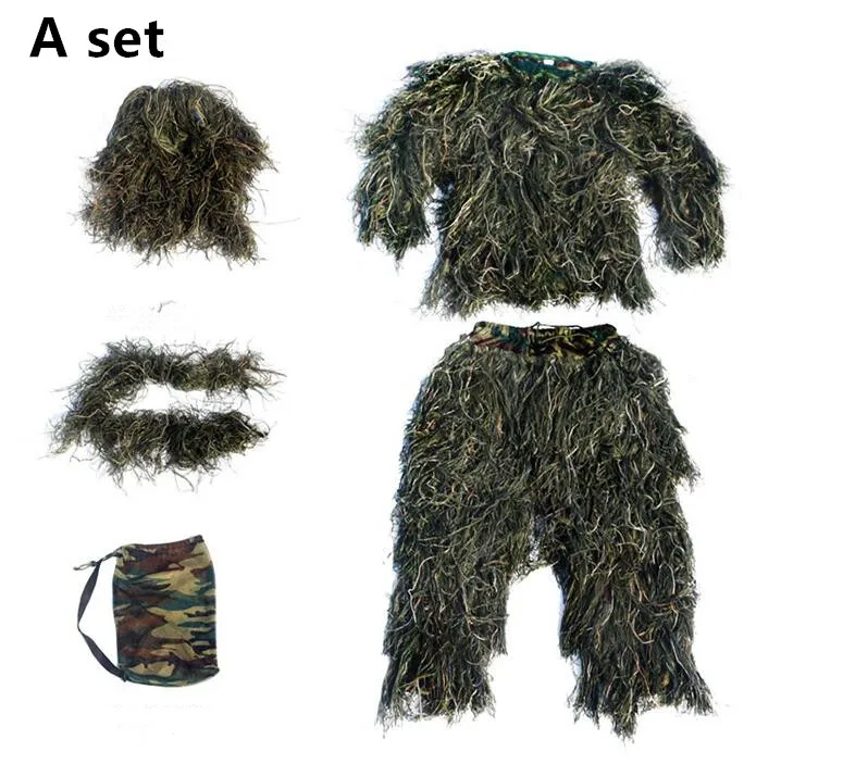 child Tactical Sniper Universal Camouflage Suits Woodland Clothes Adjustable Size Ghillie Suit For Hunting  Set Kits new