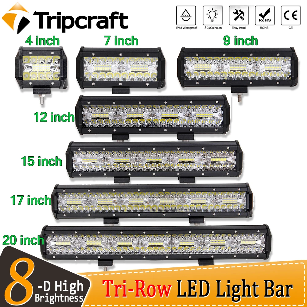 Tripcraft 3-row Led Light Bar 4x4 Offroad Combo Beam For Cars Off road SUV ATV Tractor Boat Trucks Excavator 12V 24V Work Lights