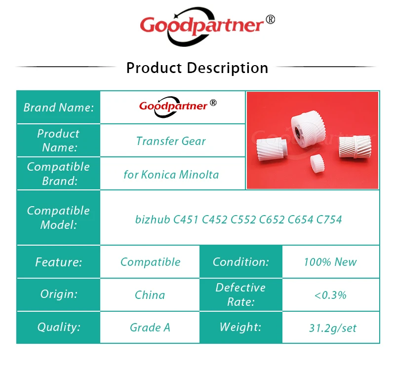 1X 20T 25T 21T/32T 34T/55T MAIN DRIVE Transfer Gear for Konica Minolta bizhub C451 C452 C552 C652 C654 C754