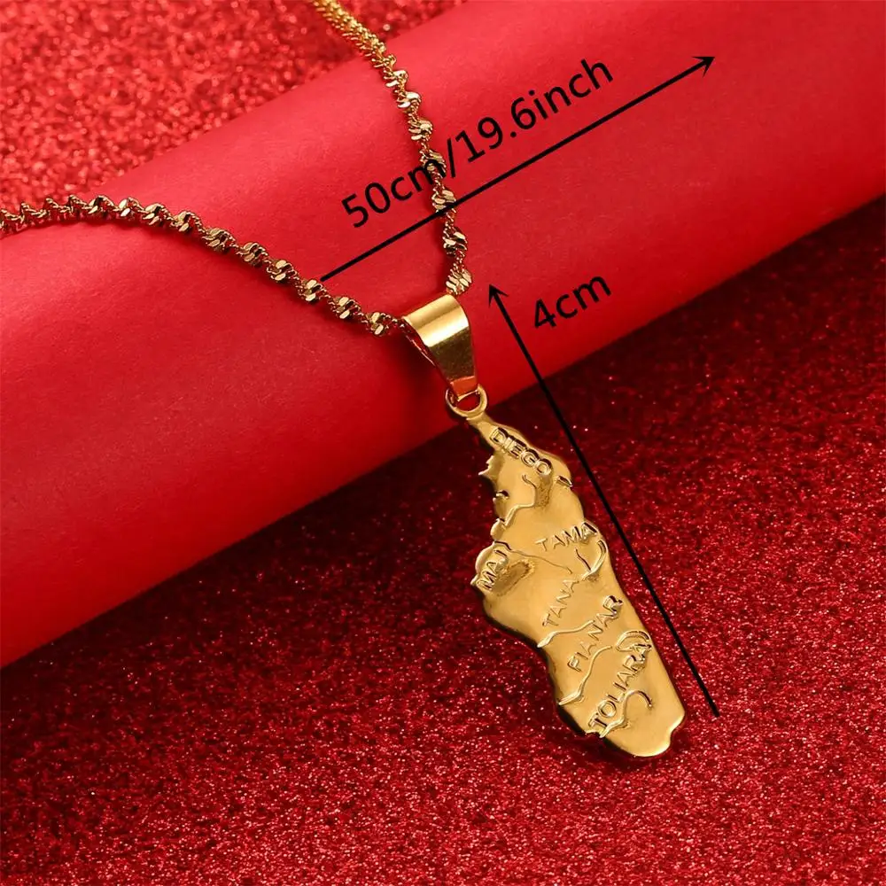 Madagascar Map Necklace Pendant Women Gold Color African Jewelry Africa Malagasy Maps