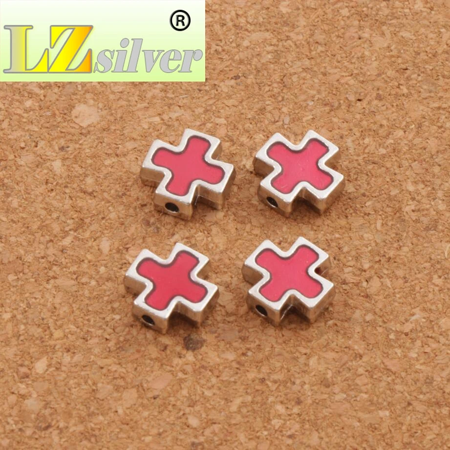 Enamel Square Knights Templar Cross Charm Beads Tibetan Silver 20pcs 10Colors 10.38mm Jewelry Finding L1713