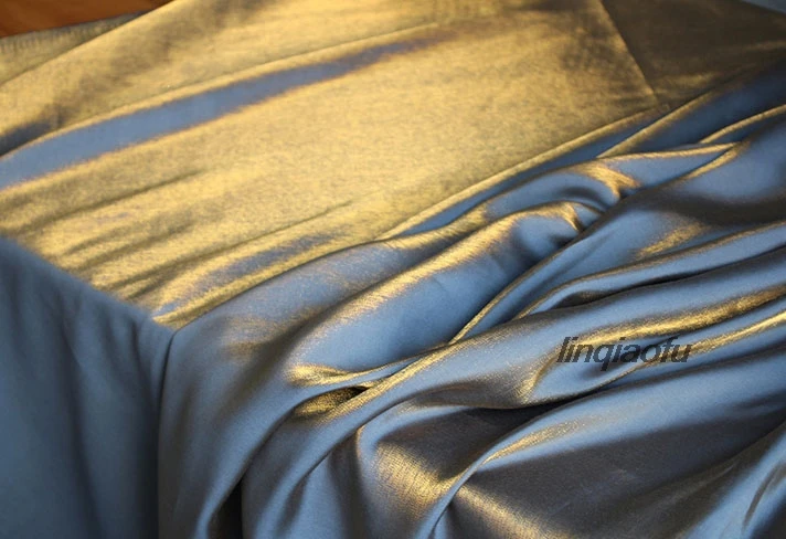 Gold blue gray ice silk satin cloth Bright silk wedding dress bright mesh red cloth  High-end laser clothing fabric