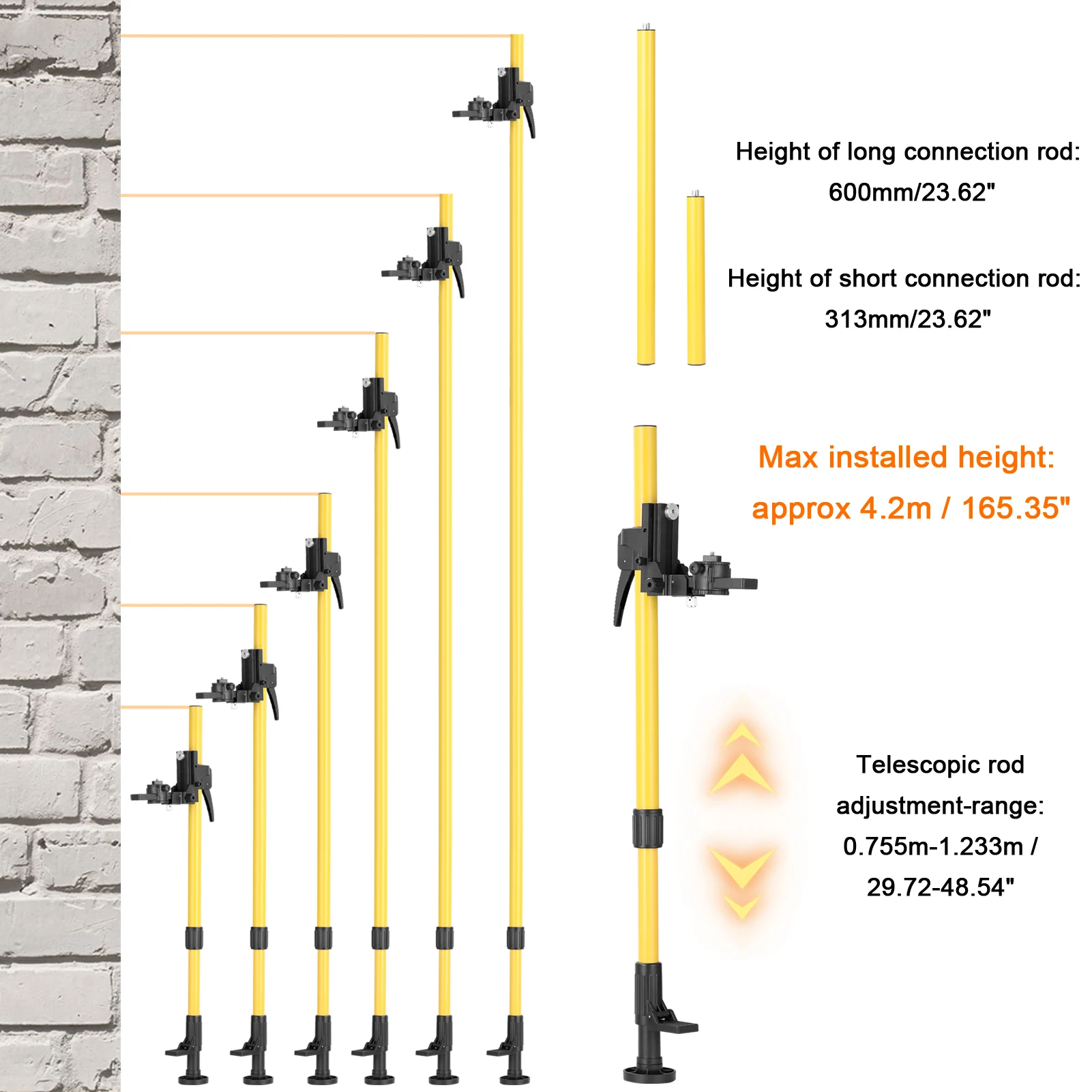 Telescopic Rod for Line Leveler Aluminum Alloy Adjustable Lift Extend Bracket Holder Stand Support for 1/4''and 5/8'' Laser Leve