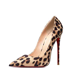 HLTINO Fashion Leopard Pumps Women Spring Shoes High Heeled Stiletto Red Sole Heels Women's Shoe Luxury Designer Red Bottom