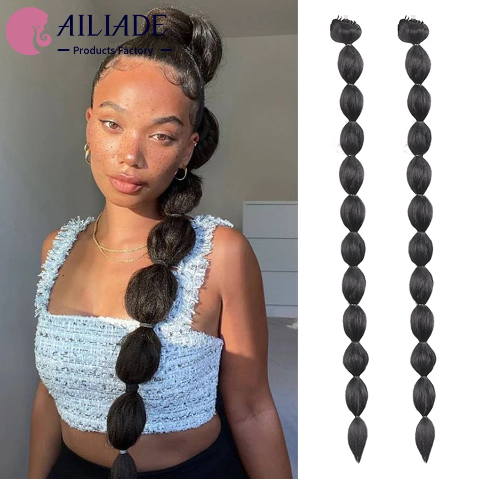 

AILIADE Long Afro Puff Kinky Straight Claw Clip In Ponytail Hair Extension Synthetic Black Bubble Pony Tail Hairpiece For Women