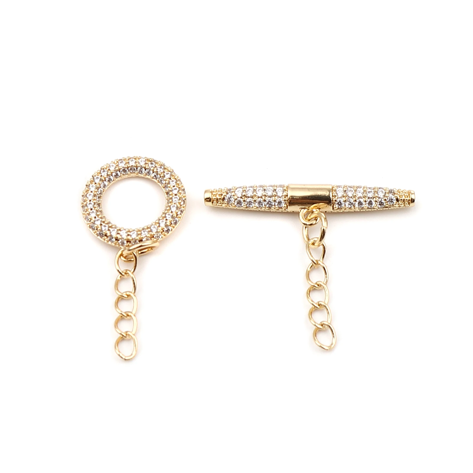 1Set Copper Gold Color Toggle Clasps Rectangle Filled Circle Ring Clear Rhinestone Micro Pave Buckle DIY Bracelet Jewelry Making