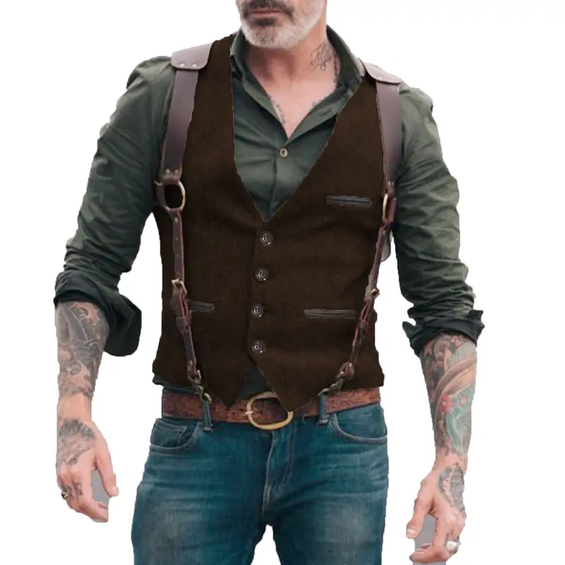 Men's Suit Vest Herringbone V Neck Business Formal Dress Waistcoat for Wedding Suit or Tuxedo - Image 4