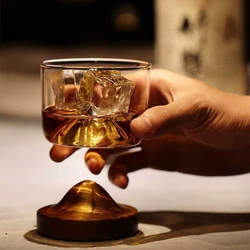 2020 Mountain-shaped wooden bottom glass small wine glass Irish whiskey glass whisky lovers wine glass 4oz drinking glasses