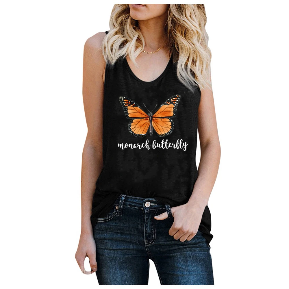 Women Sleeveless Summer Tank Top Harajuku Tops Clothes for Girls Plus Size Ropa Mujer Monarch butterfly Printed Top