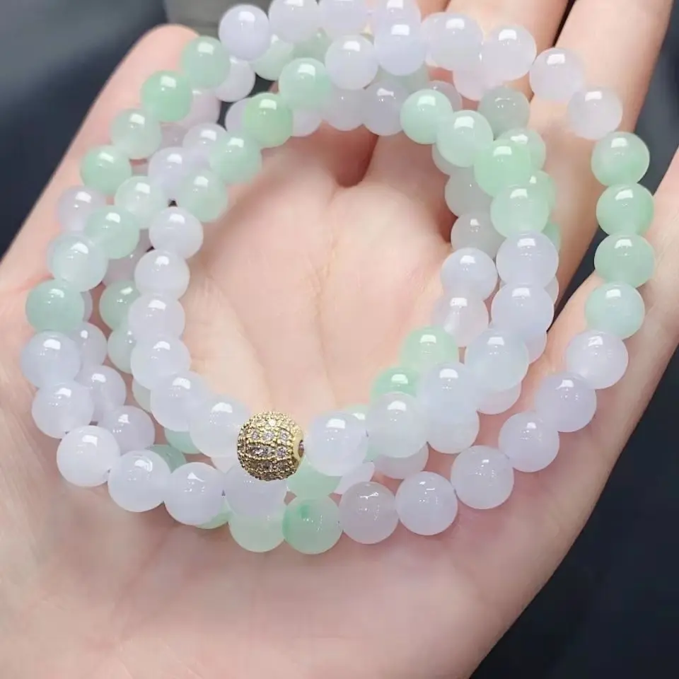 

Natural 7A Myanmar green jade bracelet bangle jadite jade108 beads bracelets for women amber jade jewelry 10mm necklace