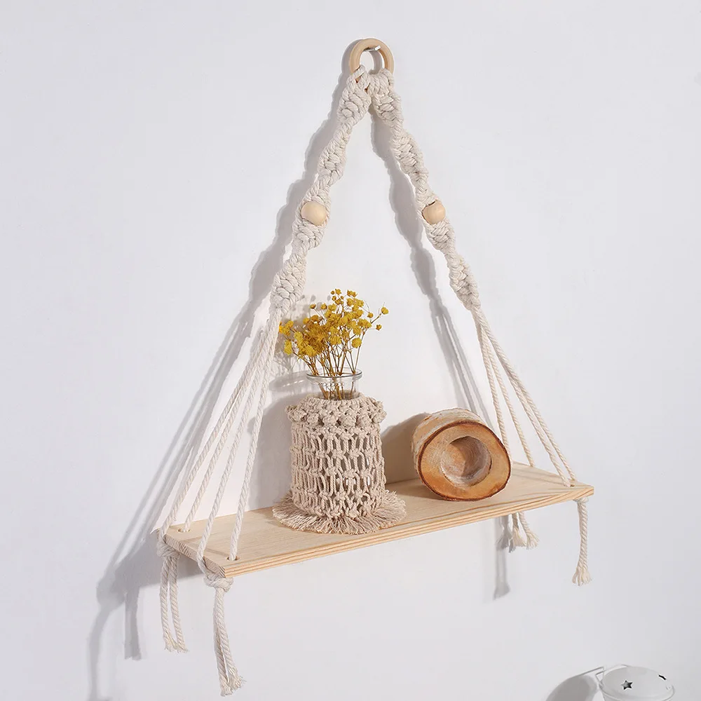 

Hanging Shelves Wooden Beads Tassel Swing Rope Wall Mounted Shelf Home Decor Bedroom Living Room Rack Storage Organization