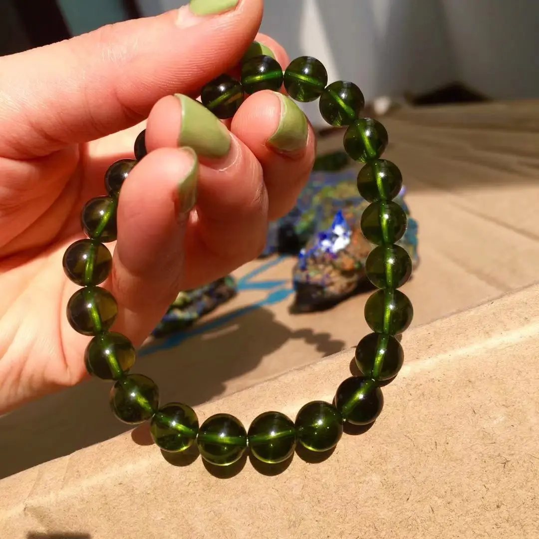 

10mm Green GEM MOLDAVITE Meteorite Impact Glass Czech bracelet drop shipping