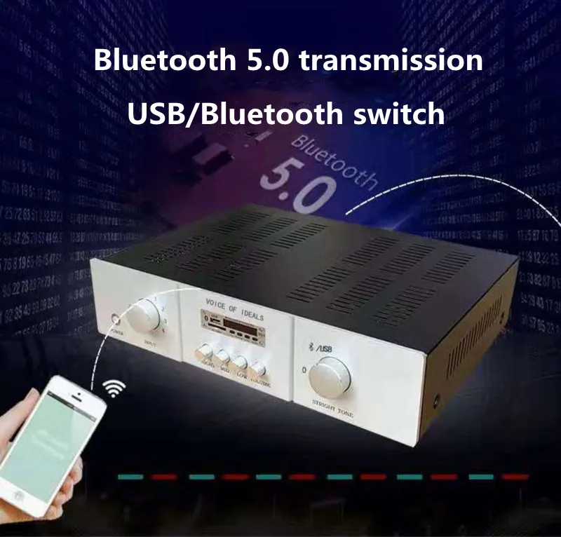 AC220V 600W 2.0 Channel Bluetooth 5.0 USB Input Remote Control Fever Hifi Pure After-stage Audio Amplifier Stage Home Theater