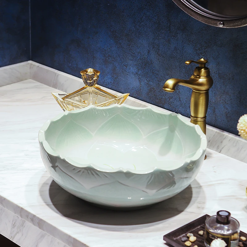 

Europe style chinese wash basin Jingdezhen Art Counter Top ceramic basin sink shampoo bowls wash basin bathroom sinks