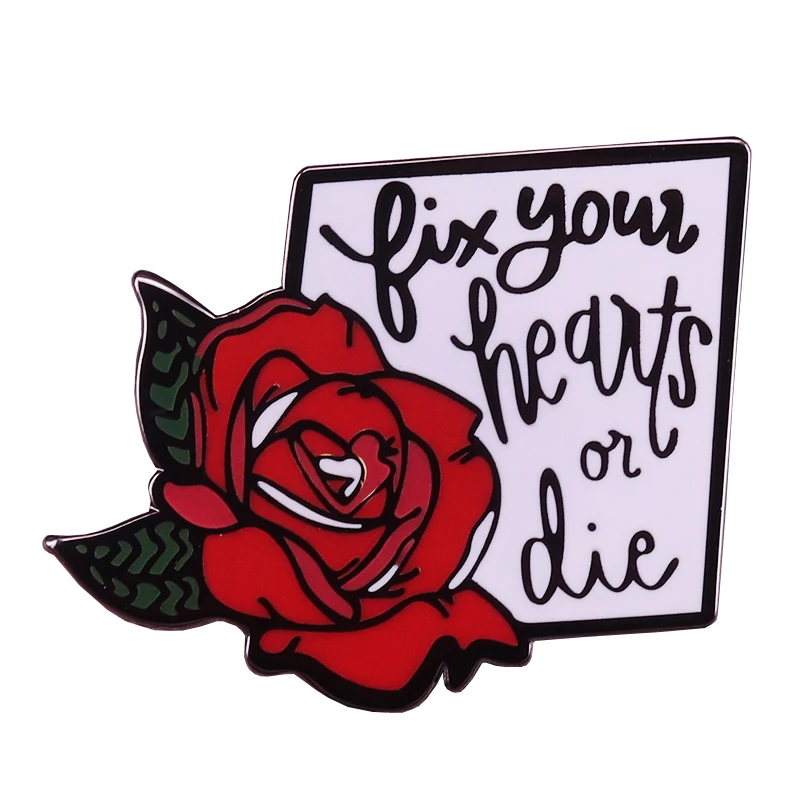 Fix your hearts or die enamel pin red rose brooch transgender equality badge Twin Peaks pins trans pride jewelry LGBT gift