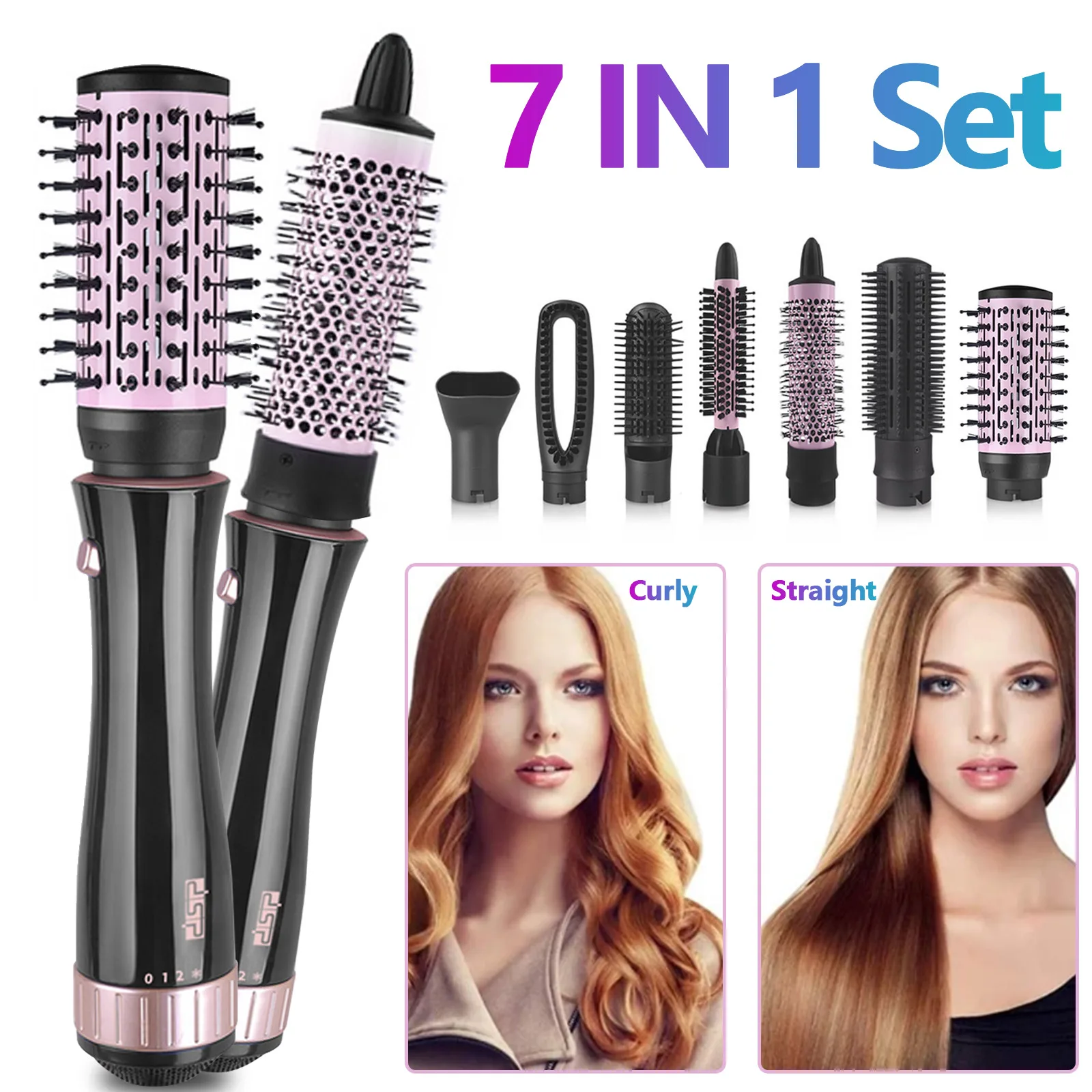 Hair Dryer Brush 1000W 7 in 1 Multifunctional Hot Air Brush Hair Straightener Curling Styling Tools for Women Girls Gift EU Plug