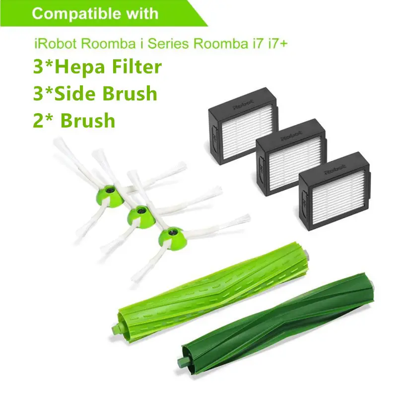 3 * Filtro Hepa + 3 * Spazzola Laterale + 2 * Rullo della Spazzola per iRobot Roomba i7 E5 E6 I Serie di Robot Aspirapolvere di Ricambio pezzi di Ricambio
