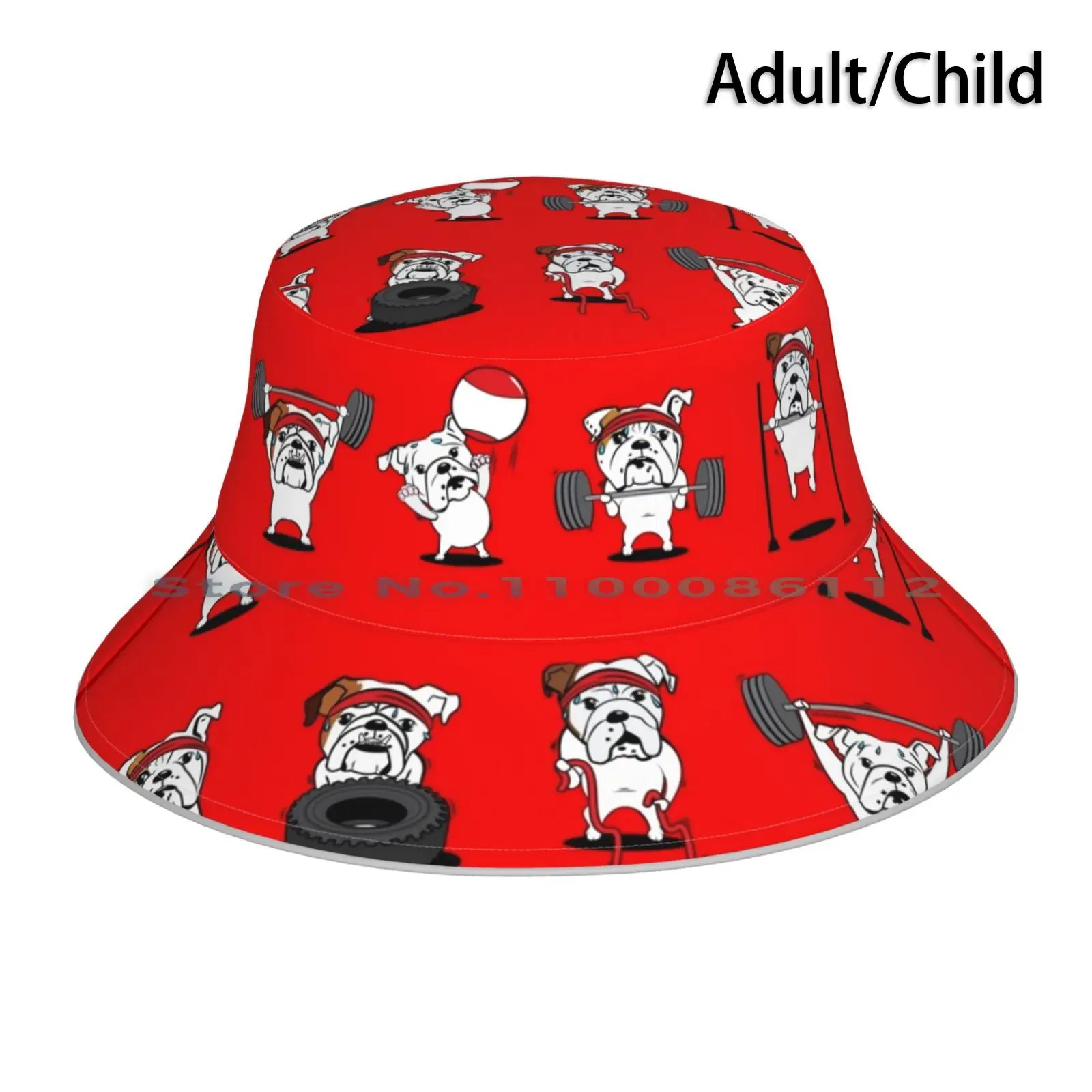 Bulldog Strong Bucket Hat Sun Cap English Bulldog Fitness Strong Dogs Doggo Cartoon Cute Bully Bullies Lift Gym Brimless